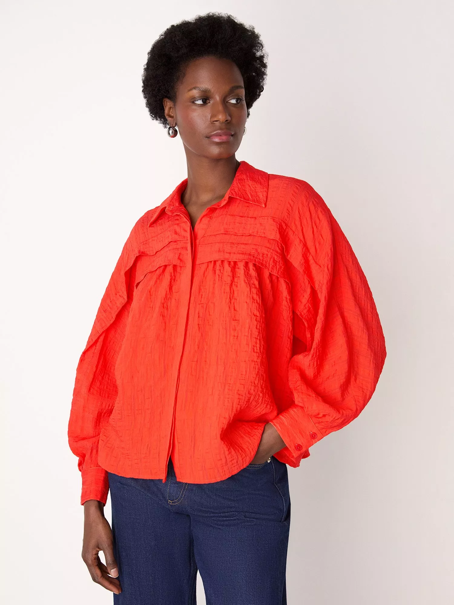 Whistles Textured Frill Detail Shirt, Red