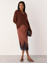 Whistles Lace Hem Satin Midi Skirt