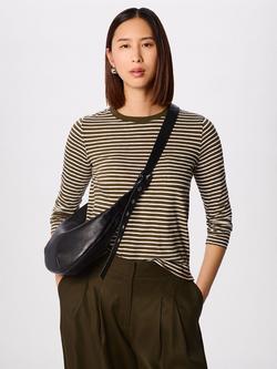 Whistles Crew Neck Pocket Detail Stripe Top, Khaki/Multi