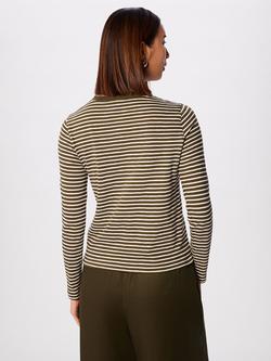 Whistles Crew Neck Pocket Detail Stripe Top - view 2, Khaki/Multi