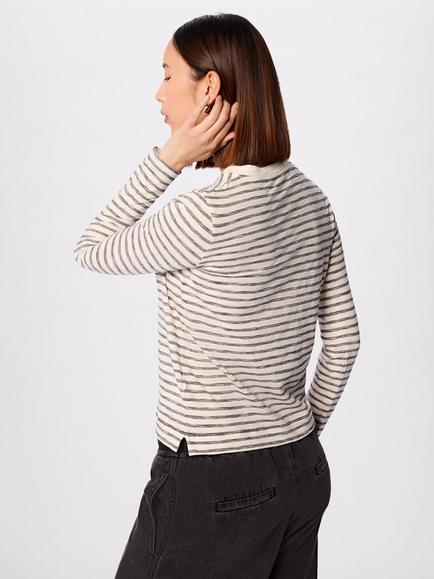 Whistles Crew Neck Pocket Detail Stripe Top - view 2, Ivory/Brown