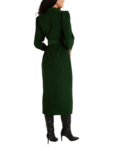 Raishma Delphine Corduroy Shirt Dress, Green - view 2, Green