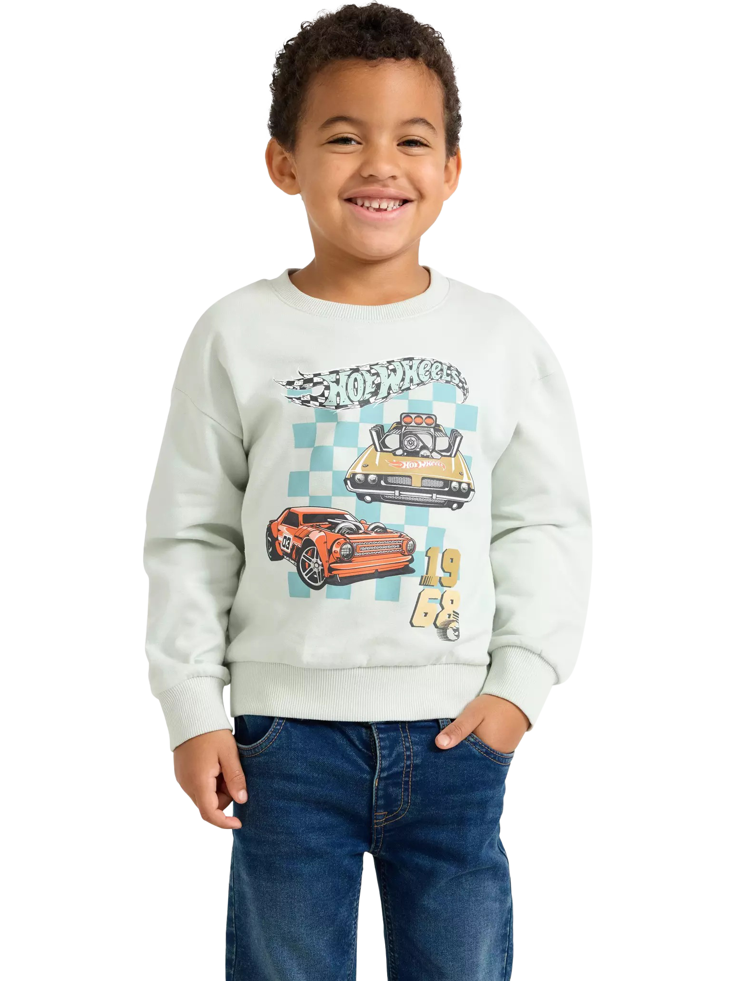 Product image 1 of 5, which shows Lindex Kids' Cotton Hot Wheels Sweatshirt, Light Aqua, 2-3 years