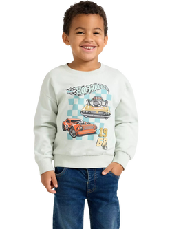 Lindex Kids' Cotton Hot Wheels Sweatshirt, Light Aqua, Light Aqua