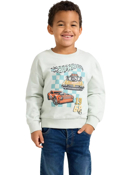 Lindex Kids' Cotton Hot Wheels Sweatshirt, Light Aqua, Light Aqua