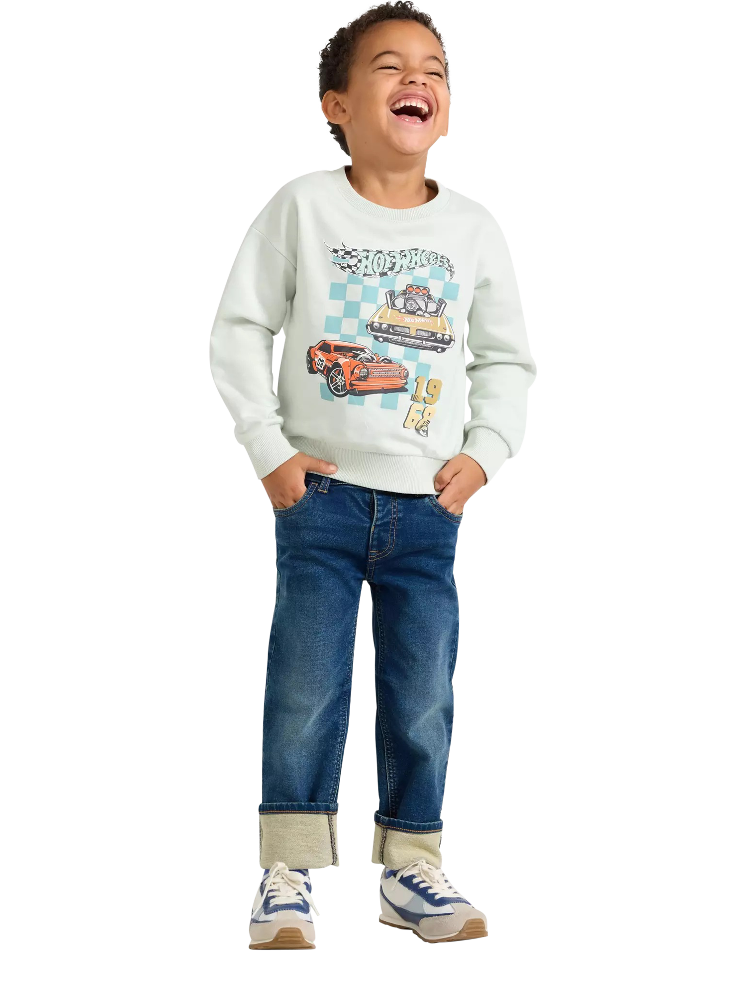 Product image 2 of 5, which shows Lindex Kids' Cotton Hot Wheels Sweatshirt, Light Aqua, 2-3 years