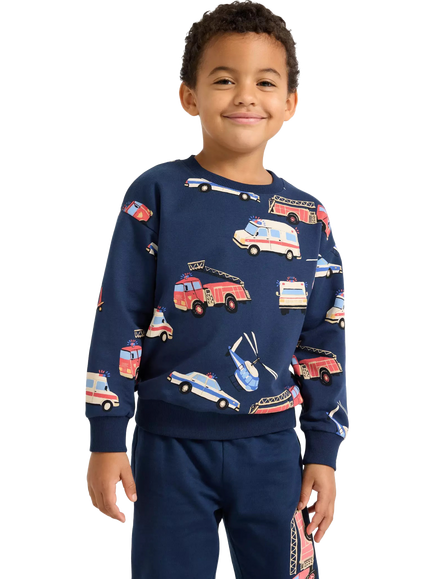 Lindex Kids' Cotton Rich Printed Sweatshirt, Dark Blue, Dark Blue
