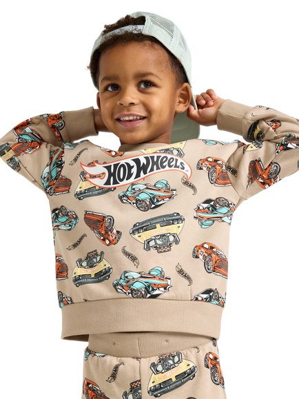 Lindex Kids' Cotton Relaxed Hot Wheels Sweatshirt, Dusty Beige, Dusty Beige