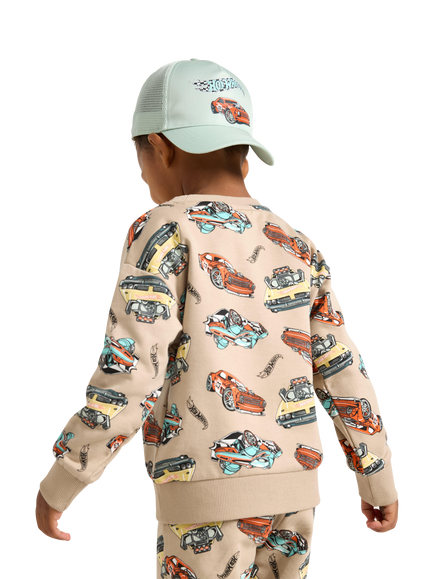 Lindex Kids' Cotton Relaxed Hot Wheels Sweatshirt, Dusty Beige - view 2, Dusty Beige