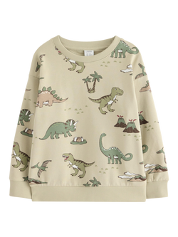Lindex Kids' Cotton Rich Dinosaur Sweatshirt, Light Dusty Green, Light Dusty Green