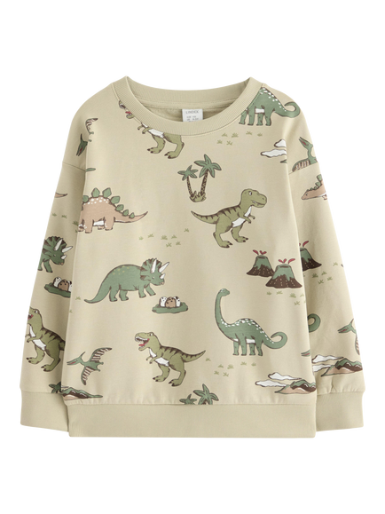 Lindex Kids' Cotton Rich Dinosaur Sweatshirt, Light Dusty Green, Light Dusty Green