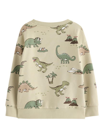 Lindex Kids' Cotton Rich Dinosaur Sweatshirt, Light Dusty Green - view 2, Light Dusty Green