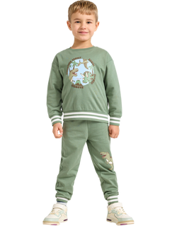 Lindex Kids' Pure Cotton Dinosaur Sweatshirt, Light Khaki - view 2, Light Khaki