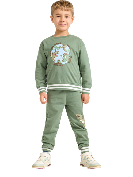 Lindex Kids' Pure Cotton Dinosaur Sweatshirt, Light Khaki - view 2, Light Khaki