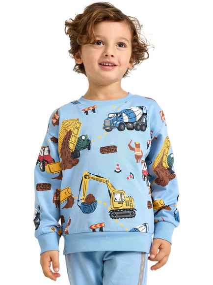 Lindex Kids' Construction Print Sweatshirt, Blue, Blue