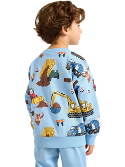 Lindex Kids' Construction Print Sweatshirt, Blue - view 2, Blue