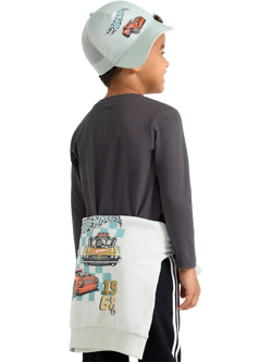 Lindex Kids' Cotton Long Sleeved Hot Wheels Top, Dark Dusty Grey - view 2, Dark Dusty Grey