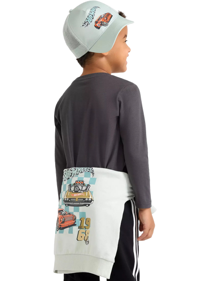 Lindex Kids' Cotton Long Sleeved Hot Wheels Top, Dark Dusty Grey - view 2, Dark Dusty Grey