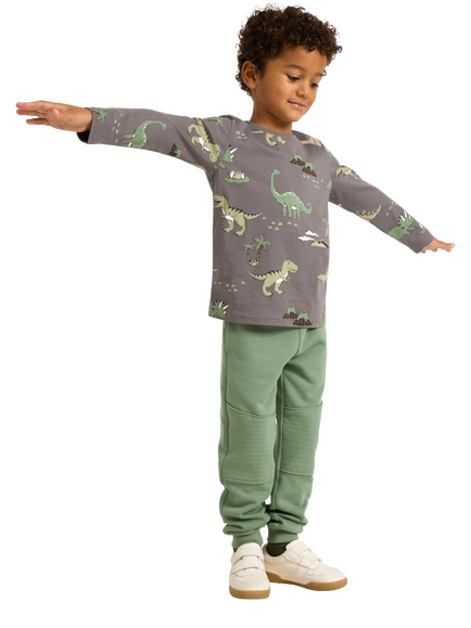 Lindex Kids' Cotton Long Sleeved Dinosaur T-Shirt, Grey - view 2, Grey