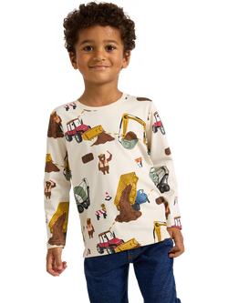 Lindex Kids' Long Sleeve Construction Print Top, Light Beige