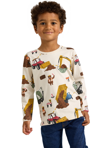 Lindex Kids' Long Sleeve Construction Print Top, Light Beige