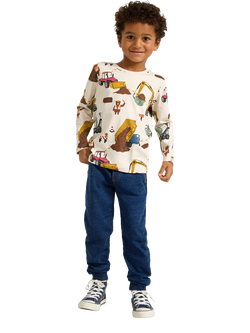 Lindex Kids' Long Sleeve Construction Print Top - view 2, Light Beige