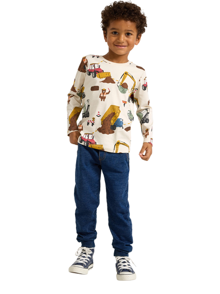 Lindex Kids' Long Sleeve Construction Print Top - view 2, Light Beige
