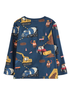 Lindex Kids' Long Sleeve Construction Print Top - view 2, Dark Blue