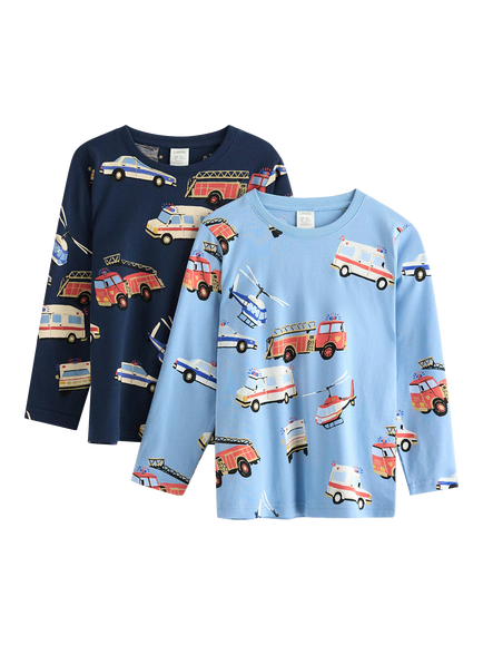Lindex Kids' Long Sleeve Printed Top, Pack of 2, Dark Blue, Dark Blue