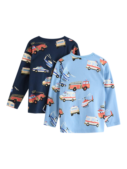 Lindex Kids' Long Sleeve Printed Top, Pack of 2, Dark Blue - view 2, Dark Blue
