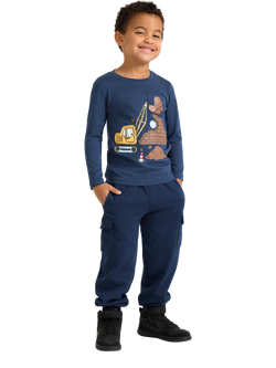 Lindex Kids' Digger Print Long Sleeve Top, Dark Blue - view 2, Dark Blue