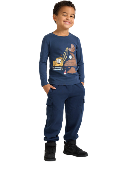 Lindex Kids' Digger Print Long Sleeve Top, Dark Blue - view 2, Dark Blue