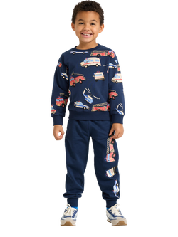 Lindex Kids' Cotton Printed Comfort Joggers, Dark Blue, Dark Blue