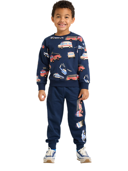 Lindex Kids' Cotton Printed Comfort Joggers, Dark Blue, Dark Blue