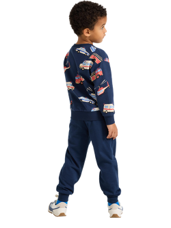 Lindex Kids' Cotton Printed Comfort Joggers, Dark Blue - view 2, Dark Blue