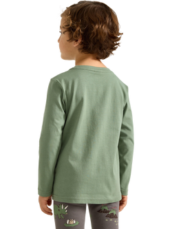 Lindex Kids' Cotton Long Sleeved Sequin Dinosaur Top, Light Khaki - view 2, Light Khaki