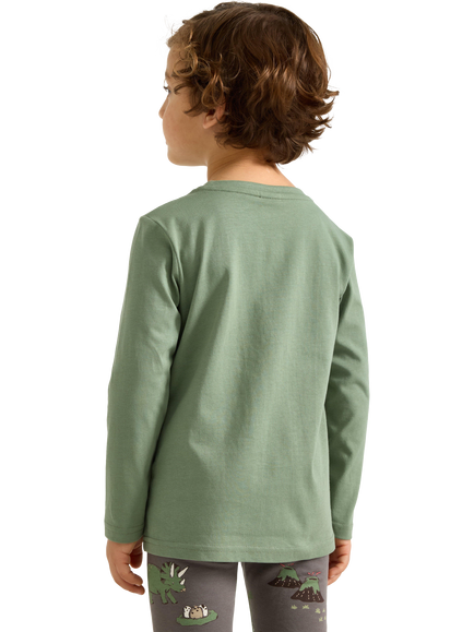 Lindex Kids' Cotton Long Sleeved Sequin Dinosaur Top, Light Khaki - view 2, Light Khaki