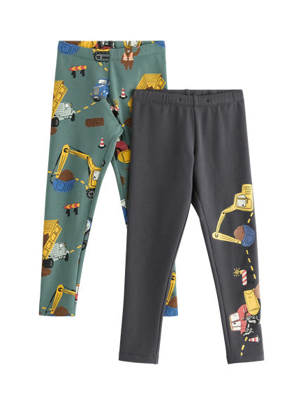 Lindex Kids' Cotton Blend Printed Leggings, Pack of 2, Dark Dusty Green, Dark Dusty Green