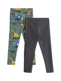 Lindex Kids' Cotton Blend Printed Leggings, Pack of 2, Dark Dusty Green - view 2, Dark Dusty Green