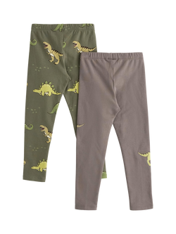 Lindex Kids' Dinosaur Leggings, Pack of 2, Light Dusty Khaki - view 2, Light Dusty Khaki
