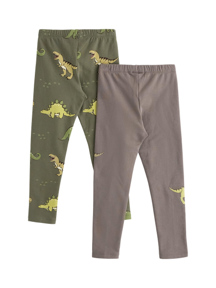Lindex Kids' Dinosaur Leggings, Pack of 2, Light Dusty Khaki - view 2, Light Dusty Khaki