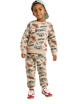 Lindex Kids' Cotton Hot Wheels Joggers, Dusty Beige, Dusty Beige