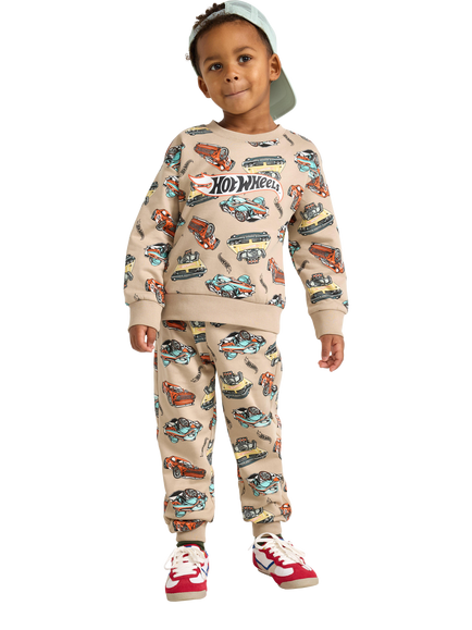 Lindex Kids' Cotton Hot Wheels Joggers, Dusty Beige, Dusty Beige