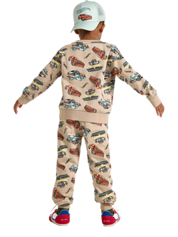Lindex Kids' Cotton Hot Wheels Joggers, Dusty Beige - view 2, Dusty Beige
