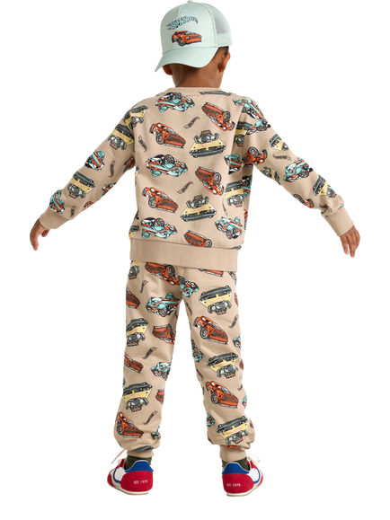Lindex Kids' Cotton Hot Wheels Joggers, Dusty Beige - view 2, Dusty Beige