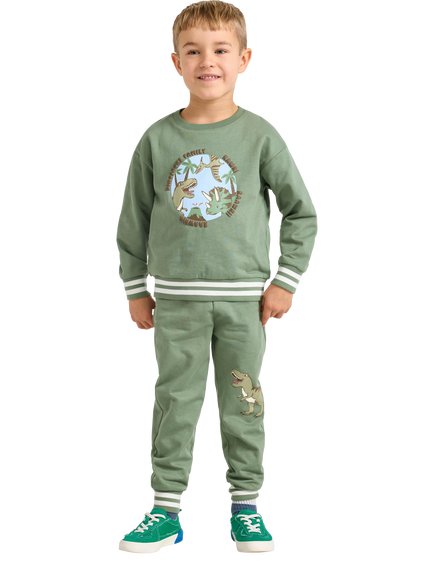 Lindex Kids' Cotton Dinosaur Joggers, Light Khaki, Light Khaki