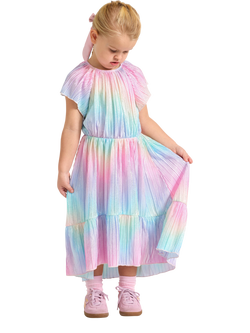 Lindex Kids' Plisse Short Sleeve Glitter Dress, Light Pink, Light Pink