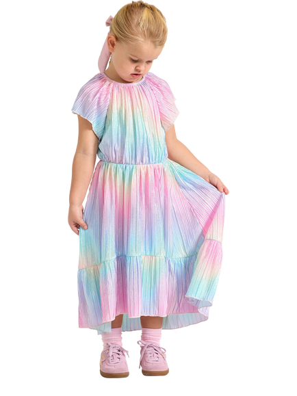 Lindex Kids' Plisse Short Sleeve Glitter Dress, Light Pink, Light Pink