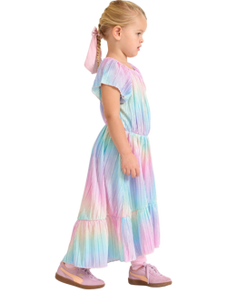 Lindex Kids' Plisse Short Sleeve Glitter Dress, Light Pink - view 2, Light Pink