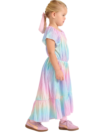 Lindex Kids' Plisse Short Sleeve Glitter Dress, Light Pink - view 2, Light Pink